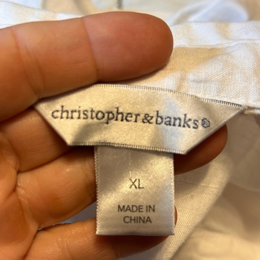 Christopher & Banks Cream Linen Blend Casual Button Down Shirt - Picture 4 of 5